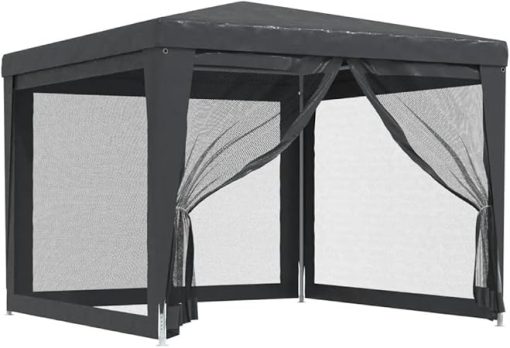 Party Tent with 4 Mesh Sidewalls Anthracite 9.8'X9.8' Hdpe 6.6'-Eave Height from The Ground 319229 - Image 2