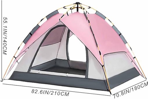 Pink Pop Up Tent for 3-4 People Easy Setup Camping and Hiking - Image 2