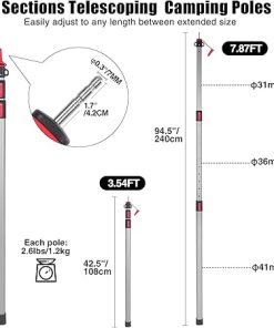 Heavy Duty Adjustable Aluminum Camping Tarp Poles Set of 2 42in to 94in 2