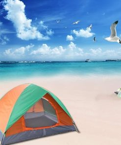Double Door Camping Dome Tent for 2 People in Orange and Green 2