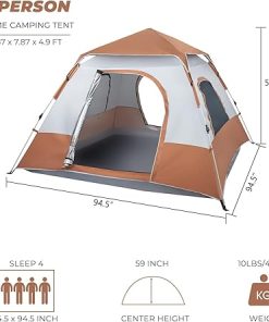 4 Person Dome Camping Tent 7.87×7.87ft Quick Setup 2 Doors Brown Gray 2