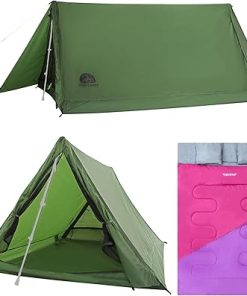 2 Person Trekking Pole Tent with Double Sleeping Bag Combo Guide