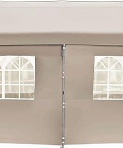 Khaki 10×20 Pop-Up Tent with Two Doors and Windows for Outdoor Use