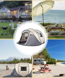 4 Person Pop Up Tent, Instant Setup Camping Tent for Family, Hiking, Beach & Outdoor, 9.2′ x 6.6′ with 2 Doors & Windows, Windproof & Waterproof, Includes 8 Pegs & 4 Guy Ropes (Khaki) 2