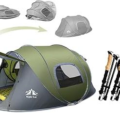 Night Cat Instant Pop Up Tent for 2-4 People with Trekking Poles