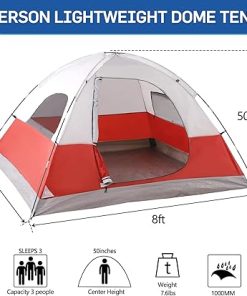 LET’S CAMP 3 Person Backpacking Tent,Portable Lightweight Waterproof Windproof Easy Setup Backpacking Tent,Great for Camping Hiking Mountaineering,Red 2