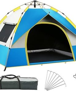 Quick-Opening Waterproof Camping Tent for 4 with Double Doors and Windows