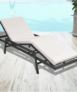 Sun Lounger with Cushion Poly Rattan Adjustable Backrest Black