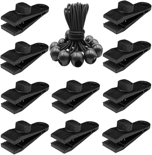 Tarp Clip Clamp Bungee Balls Awning Clamp Set 20Pcs Black Camping