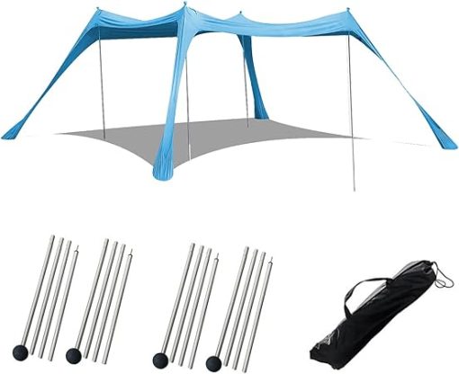 Beach Tent Camping Sun Shelter UPF50 with 4 Sandbags and Stability Poles