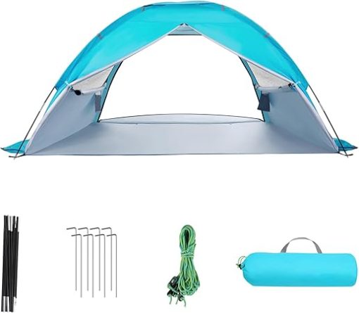 Portable Family Tent Beach Sunshade Canopy with 8 Stakes 4 Ropes