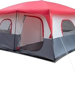 Large 14-Person Family Camping Tent Red and White Polyester Fabric