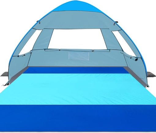 Gorich Pop Up Beach Tent for 3-4 People with UV Protection and Blanket