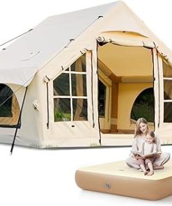10×7.2ft Inflatable Camping Tent with Air Mattress for 3-5 People