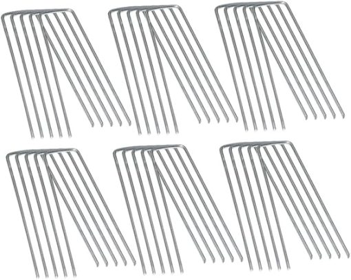 Mikikit 60pcs U-Shaped Metal Garden Stakes for Grass and Yard Use