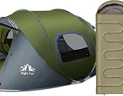 Night Cat Waterproof 2 Person Pop-up Camping Tent with Sleeping Bag