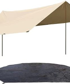 Canvas Camping Tarp 13×9.8ft with Poles Waterproof for Hiking Picnic