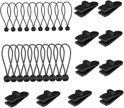 Tarp Clip Clamp Bungee Balls Awning Clamp Set 20Pcs Black Camping - Image 2