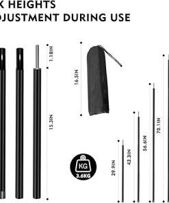 Waterproof Camping Tarp Poles Set Adjustable for Outdoor Shelters 2