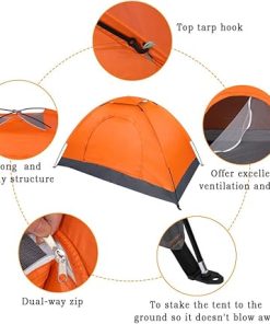 Waterproof Portable Camping Tent for One Person in Orange 78.7 x 47.2 inches 2
