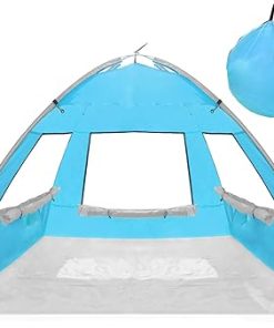 Pop Up Beach Tent for 2, UV Protection, 3 Windows, Light Blue