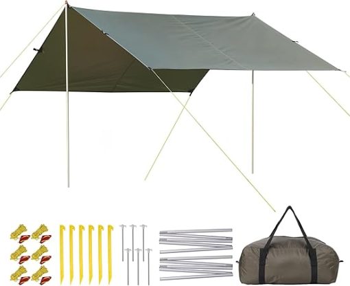MAROUTE 13X9FT Waterproof Tent Tarp with 2 Aluminum Poles