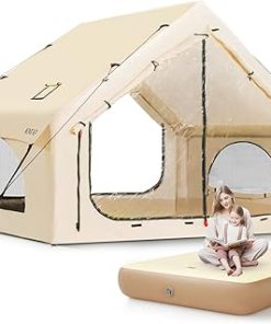 Inflatable Camping Tent with Queen Air Mattress for 3-5 People