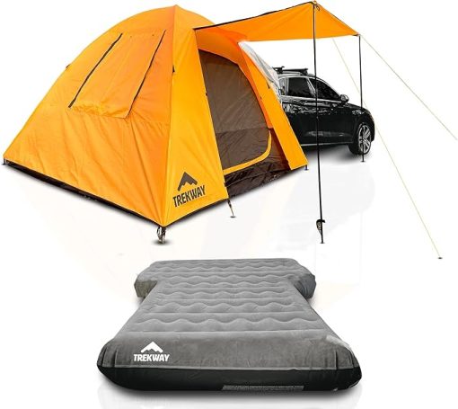 Trekway SUV Instant Dome Camping Tent w/Attachment and Inflatable Air Mattress w/Side Chambers | 9' x 9' | Sleeps Up to 7 People | for SUV |Crossover | Minivan