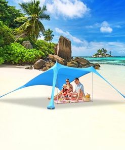 Large Sky Blue Beach Tent with Cooler Pocket and Reinforced Corners
