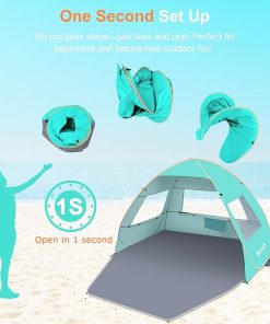 Gorich Easy Pop Up Beach Tent for 3-4 Person, UPF 50+ UV Protection Beach Umbrella Sun Shelter, Portable Lightweight Cool Cabana Shade with Extra-Large Sandproof Waterproof Beach Blanket, 10x9ft 2