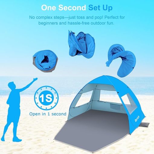 Gorich Pop Up Beach Tent for 3-4 People with UV Protection and Blanket - Image 2