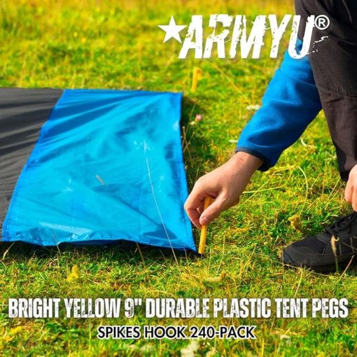 240 Pack Durable Yellow 9 Inch Plastic Tent Pegs for Camping Setup - Image 2