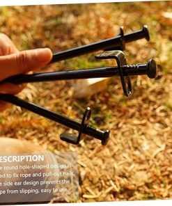Outdoor Camping Tent Stakes 4pcs Steel Nails Round Head Firm Ground Pegs 2