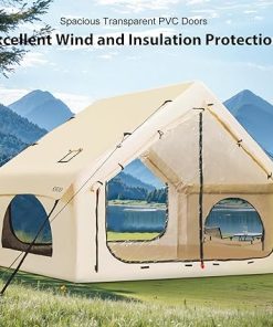 Inflatable Camping Tent with Queen Air Mattress for 3-5 People 2