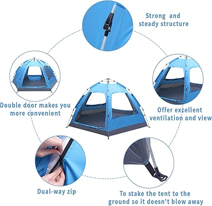 Family Camping Tent for 3-4 People Waterproof Portable Pop Up Tent 2 Family Camping Tent for 3-4 People Waterproof Portable Pop Up Tent - Image 2