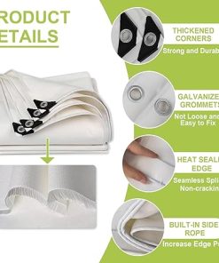Heavy Duty White Canvas Tarp Sheet with Reinforced Grommets 4x6m 2