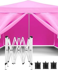 Instant Outdoor Shelter with Removable Sidewalls, Waterproof 10” Folding Canopy for Events, Parties, and Camping, Pink