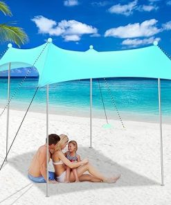 Beach Tent Sun Shelter UPF50 Plus with Sand Shovel and Stability Poles