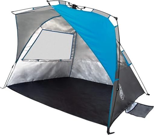 E Z UP Wedge Portable Beach Tent with Roll Up Windows and Storage