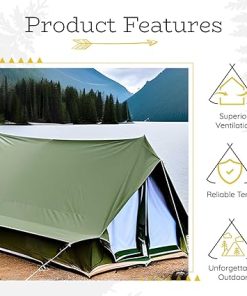 Canvas A-Frame Tent – The Scout About – 11′ x 8’9″ Green Pup Tent – Large F1 4-Person Camping Tent 2