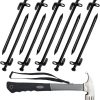 Heavy Duty 12-Inch Tent Stakes and Hammer for Camping Outdoors