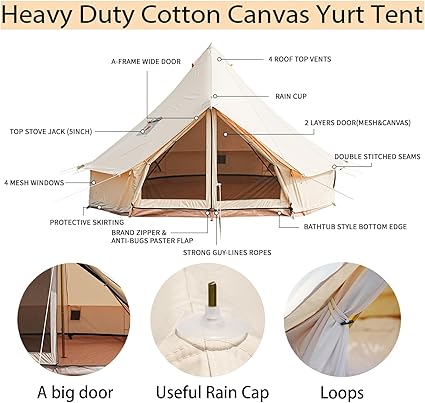4 Seasons 100% Cotton Canvas Bell Tent with Stove Jack for Luxury Camping 2 4 Seasons 100% Cotton Canvas Bell Tent with Stove Jack for Luxury Camping - Image 2