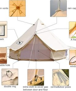 Large Family Camping Cotton Canvas Bell Tent with Stove Jack Hole 2