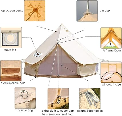Large Family Camping Cotton Canvas Bell Tent with Stove Jack Hole 2 Large Family Camping Cotton Canvas Bell Tent with Stove Jack Hole - Image 2