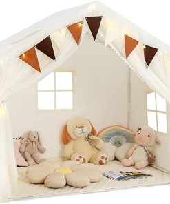 Large Play Tent for Kids with Washable Mat and Star Light Windows