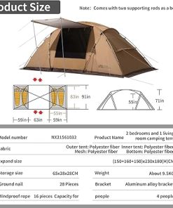 MOBI GARDEN 4-Person Family Tent with Two Bedrooms and Large Space 2