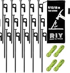 Heavy Duty 24 Pcs 8 Inch Steel Tent Stakes and Camping Hammer Kit