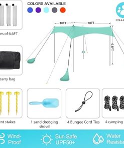 Beach Tent Sun Shelter UPF50 Plus with Sand Shovel and Stability Poles 2