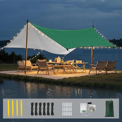 Rhino Valley Waterproof Tent Tarp 9.8x9.8ft Lightweight Green Shelter - Image 2
