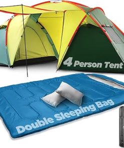 MEREZA 4/6 Person Waterproof Camping Tent with Double Sleeping Bag